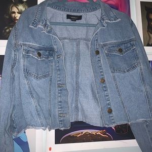 Light washed cropped distressed jean jacket